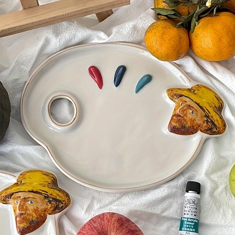 Ceramic Van Gogh Inspired Artist Mixing Palette Multi-Purpose Decorative Prop for Painting and Displaying Makeup Essentials Best for Christmas, Perfect for Thanksgiving2
