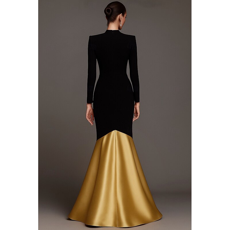 Black Tie A-Line Mermaid / Trumpet Evening Gown Elegant Dress Formal Wedding Floor Length Long Sleeve V Neck Stretch Crepe with Pleats 20252