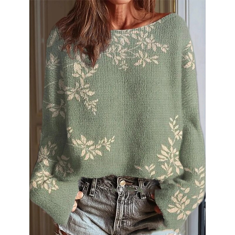 Women's Sweater Casual Soft Graphic Animal Ribbed Crew Neck Knitted Print Long Sleeve Regular Tops Knit Outdoor Daily Weekend White Yellow Fall Winter2