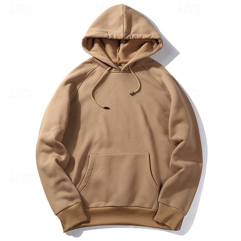 Men's Hoodie Fleece Hoodie Apricot Black White Yellow Army Green Hooded Plain Drawstring Pocket Sports & Outdoor Daily Holiday Polyester Streetwear Basic Casual Fall Winter Clothing Apparel Hoodies