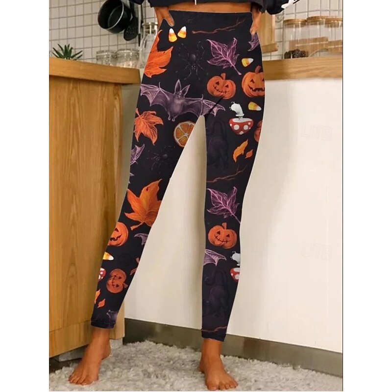Women's Leggings Vacation Vintage Fashion Ankle-Length High WaistPantsHalloween Graphic Pumpkin Printing Soft Breathable Stretchy Formal Outdoor Vacation Black Purple Orange ash-colored Spring Fall