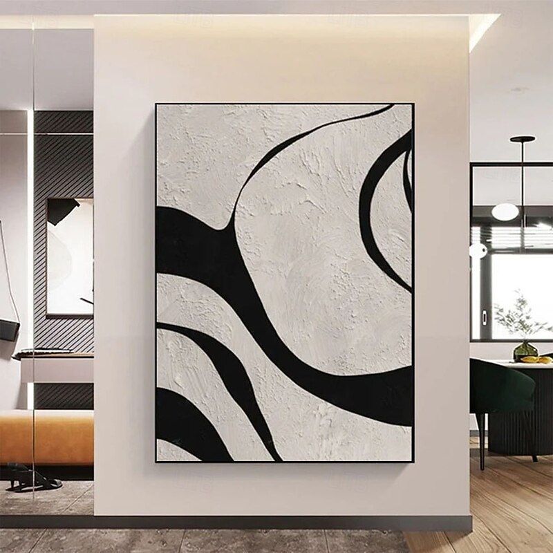 Hand painted 3D Textured White Abstract Painting on Canvas 3D Textured white black oil painting Wall Art Modern Canvas Art Living Room Decor pattle knife oil painting Home Decor Hotel Art3