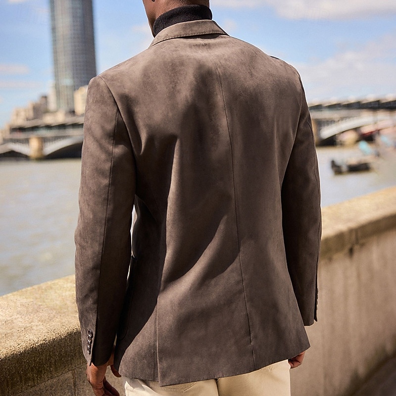Men's Blazer Business Cocktail Party Wedding Party Fashion Casual Spring Fall Cotton Blend Plain Pocket Buttons Comfortable Single Breasted Blazer Blue Brown2