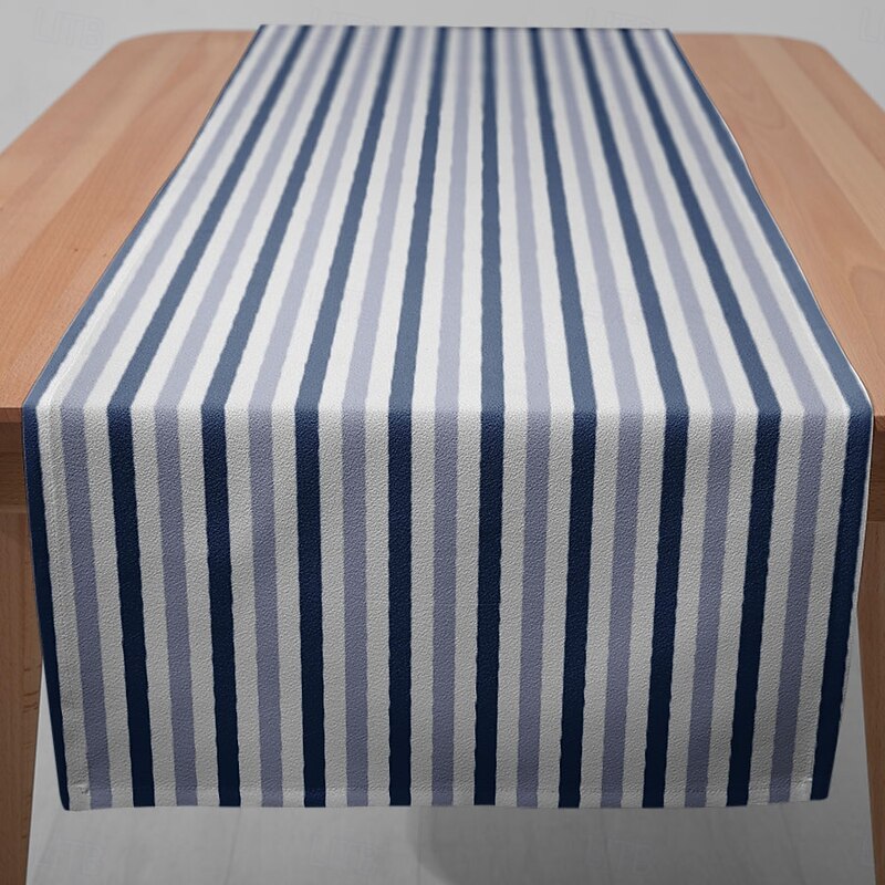 1PC Blue & White Striped Table Runner Table Flag - Digital Printed Rectangular Tablecloth for Restaurant, Banquet, Nautical Party Decoration (33x180cm/13x70.5in)3