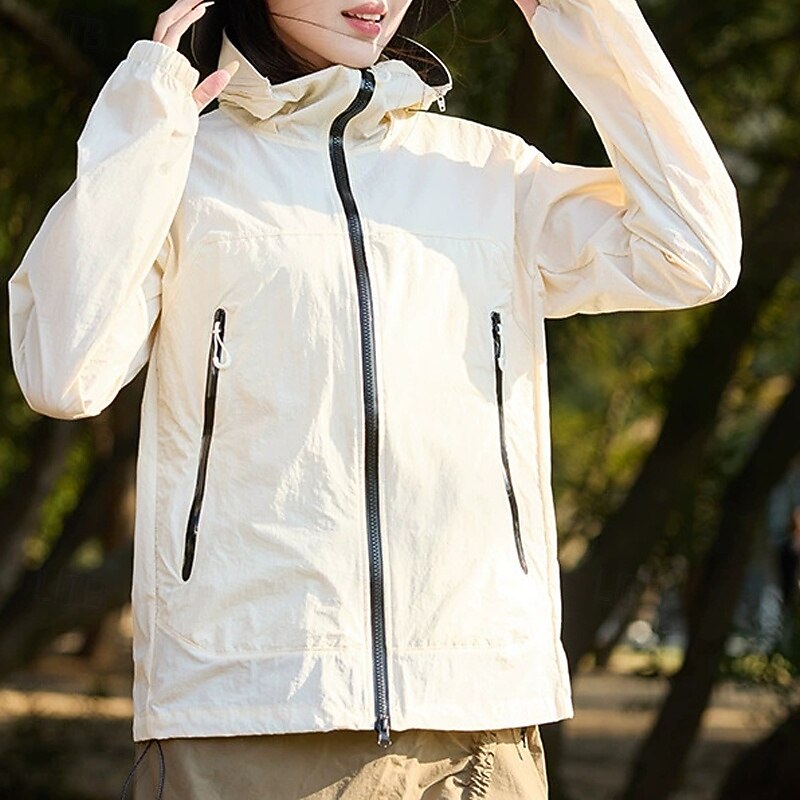 Women's Casual Jacket Sun Protection Comfortable Zipper Pocket Fashion Outdoor Plain Going out Weekend Zipper Regular Hooded Regular Fit Long Sleeve Outerwear Black Pink Purple Summer