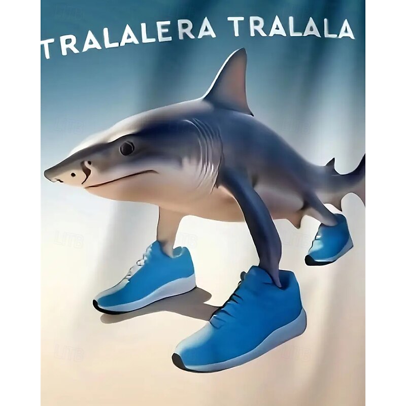 Boys' Cool Tralalero Tralala Sports Shoes Shark ITALIAN BRAINROT Print Short Sleeve Shorts Set Knitted Breathable Versatile Spring/Summer Cartoon Letter T-Shirt Outfit Casual Round Neck Short Sleeve3