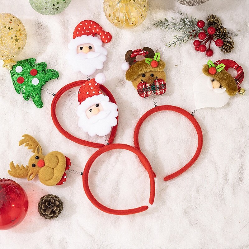 4pcs Christmas Cartoon Hair Accessories Set, Santa Hair Clips and Reindeer Headbands, Holiday Party Decorations3