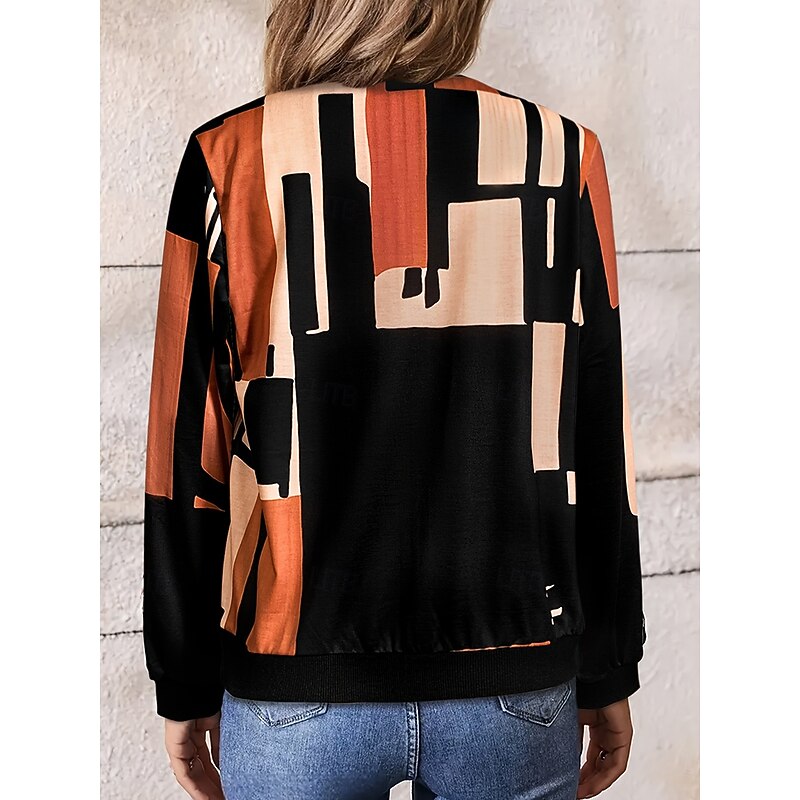 Women's Casual Jacket Warm Quick Dry Zipper Pocket Color Block Fashion Daily Abstract Vacation Casual Daily Regular Baseball Collar Regular Fit Long Sleeve Outerwear Blue Purple Brown Spring Fall4