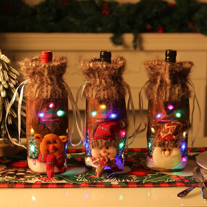 Christmas Glowing Wine Bottle Cover Creative Luminous Wine Glass Sleeve Festive Holiday Tabletop Decoration Perfect for Restaurant Bar Party Home Seasonal Display