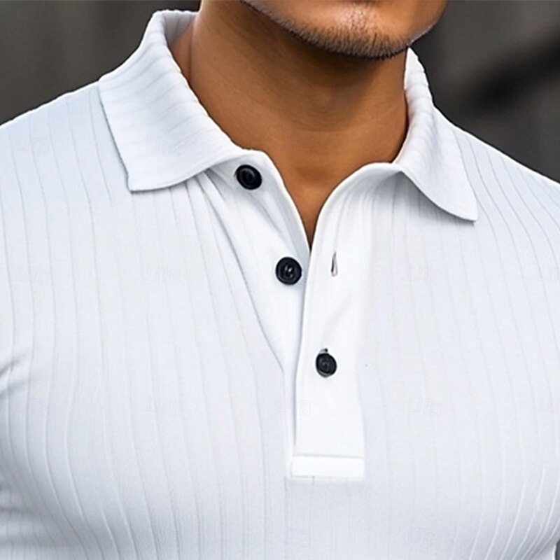 Men's Polo Shirts Rib Knit Top Business Casual Ribbed Polo Collar Long Sleeve Fashion Basic Solid Color Knitting Fall Winter All Seasons Slim Fit White Navy Blue Polo Shirts2