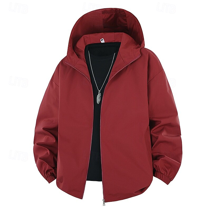 Men's Jacket Casual Jacket Outdoor Vacation Warm Zipper Pocket Fall Winter Plain Fashion Streetwear Standing Collar Regular Apricot Black Red Khaki Light Blue Jacket4