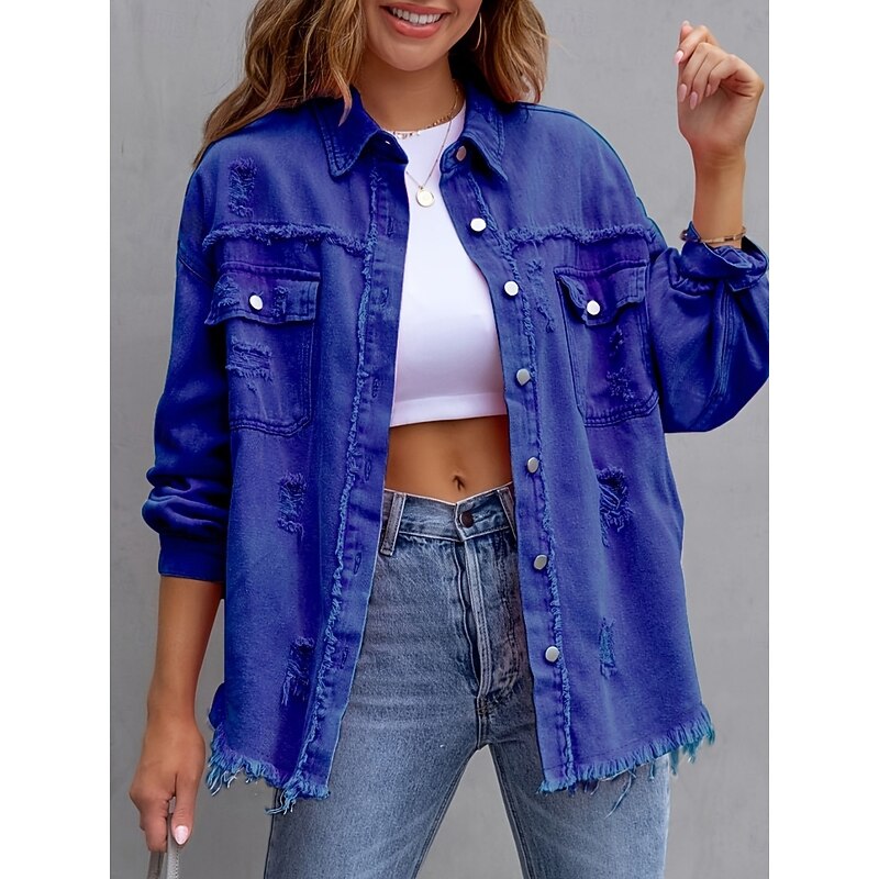 Women's Casual Jacket Comfortable Breathable Pocket Tassel Casual Street Style Plain Vacation Street Casual Daily Wear Single Breasted Regular Turndown Regular Fit Long Sleeve Outerwear Black Pink3