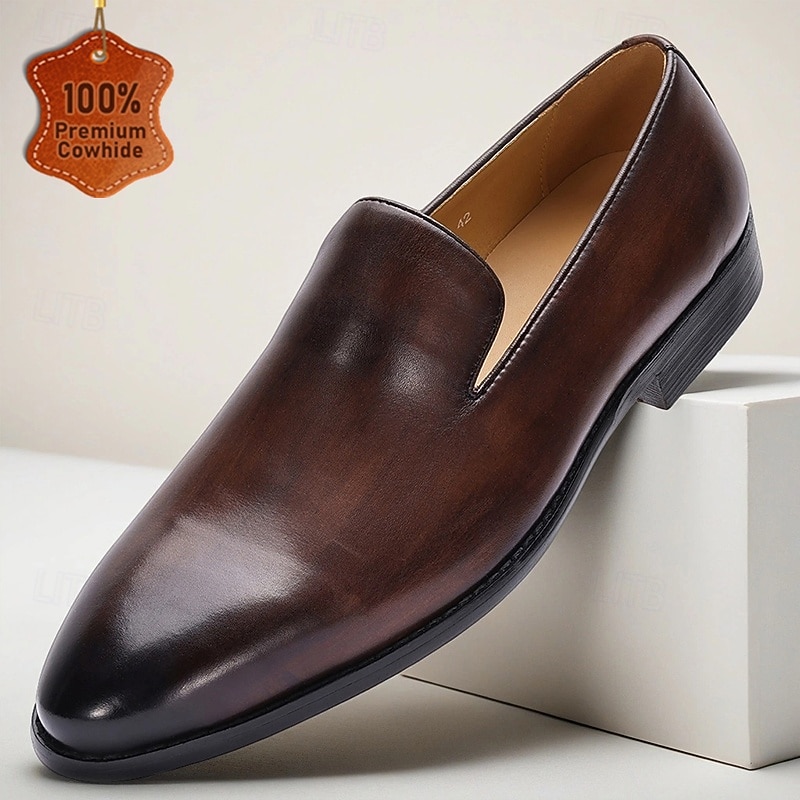 Men's Brown Leather Slip-On Loafers – Comfortable Business Casual Shoes for Office, Parties and Daily Wear