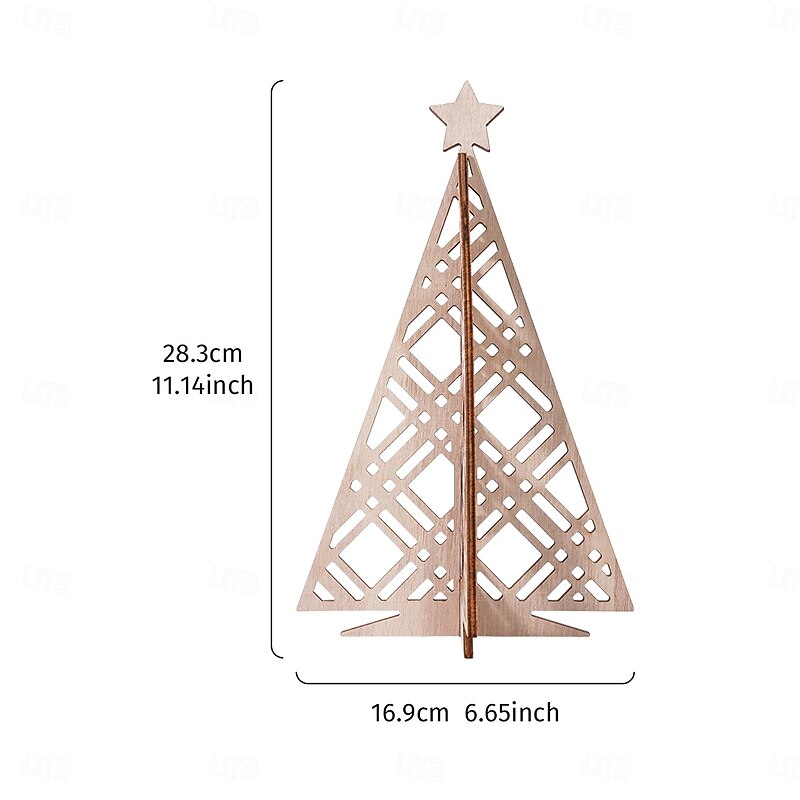 Wooden Christmas Tree Desktop Decorations, Simple Minimalist Wood Xmas Tree Ornaments for Home Decor, Party, Restaurant, Holiday Display, Store Window, and Gift2