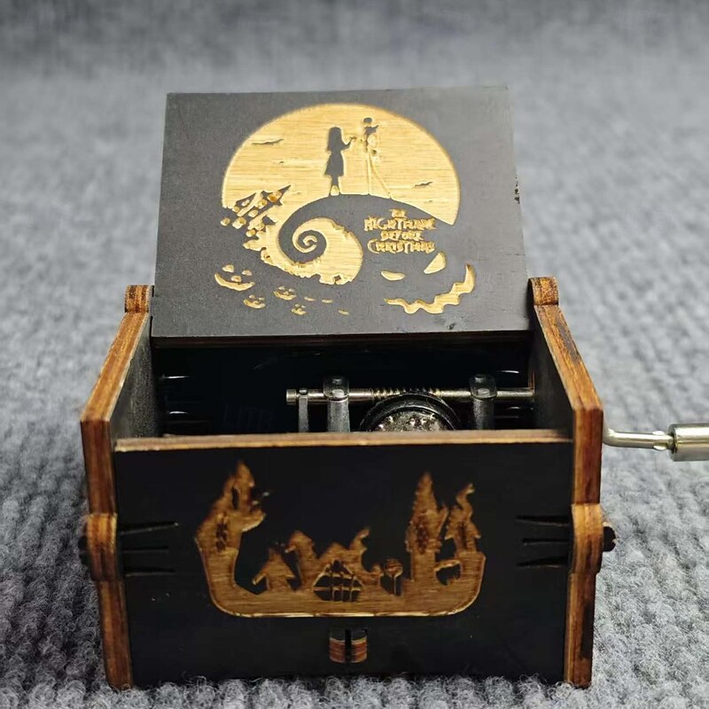 "The Nightmare Before Christmas" Hand-Cranked Vintage Music Box with Holly Wood Automatic Wind-Up Eight-Tone Melody - 'This is Halloween' Theme, Perfect Holiday & Birthday Gift for Fun3