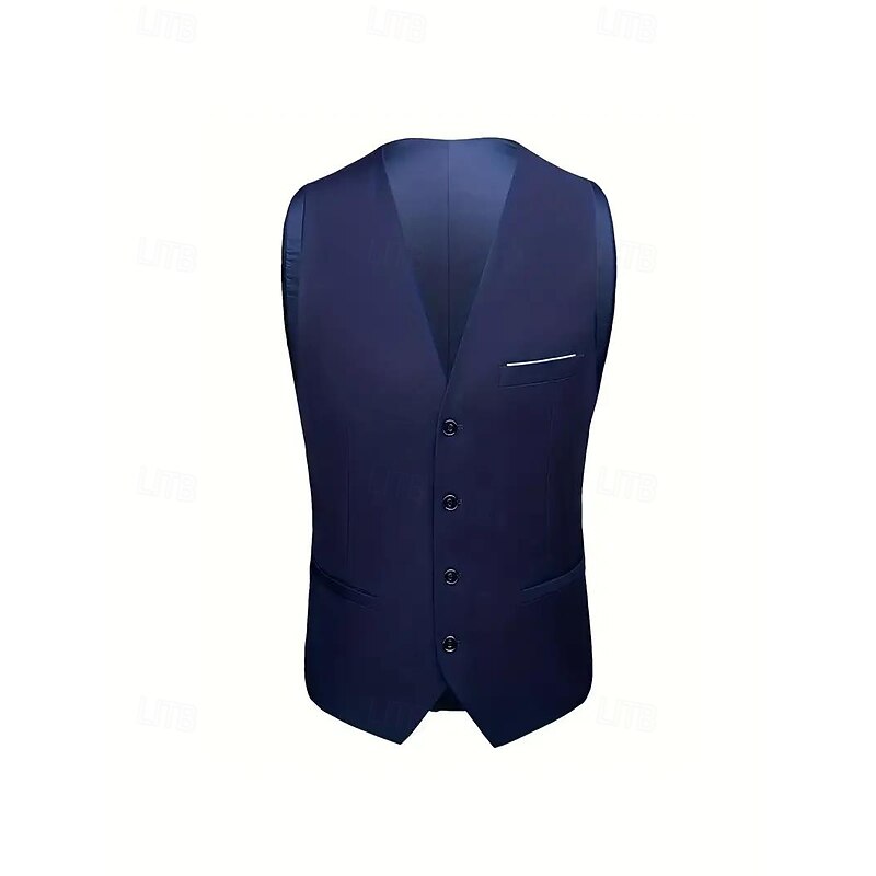 Men's Wedding Casual Party Suits Shawl Lapel Dark Blue Formal Solid Colored Slim Fit 3 Piece Single Breasted One-button4