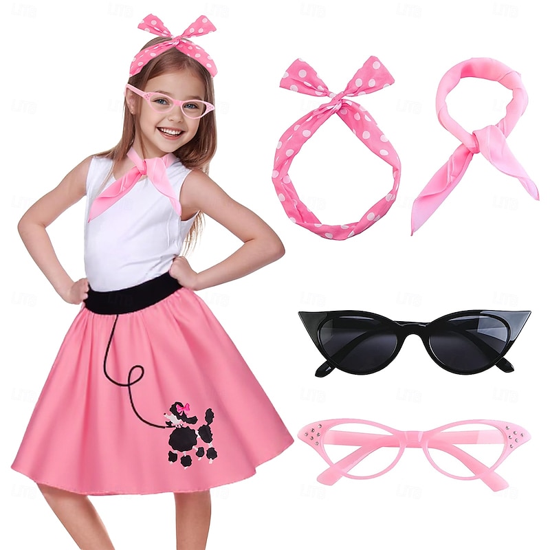 Retro Vintage 1950s Grease Outfits Dress Outfits Poodle Skirts Printing Fancy Dress Girls' Carnival Masquerade Performance Party Kid's Dress
