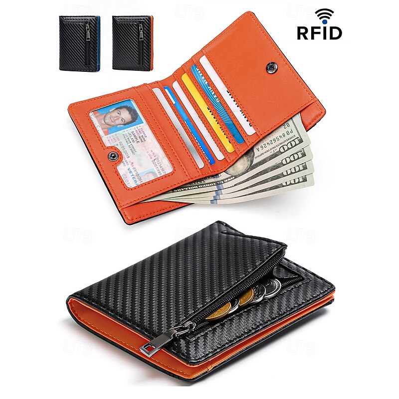 Men's RFID Blocking Leather Wallet with Large Capacity – Slim Bifold Card Holder with 7 Card Slots, ID Window, Cash Slot and Zipper Coin Pocket for Everyday and Travel4