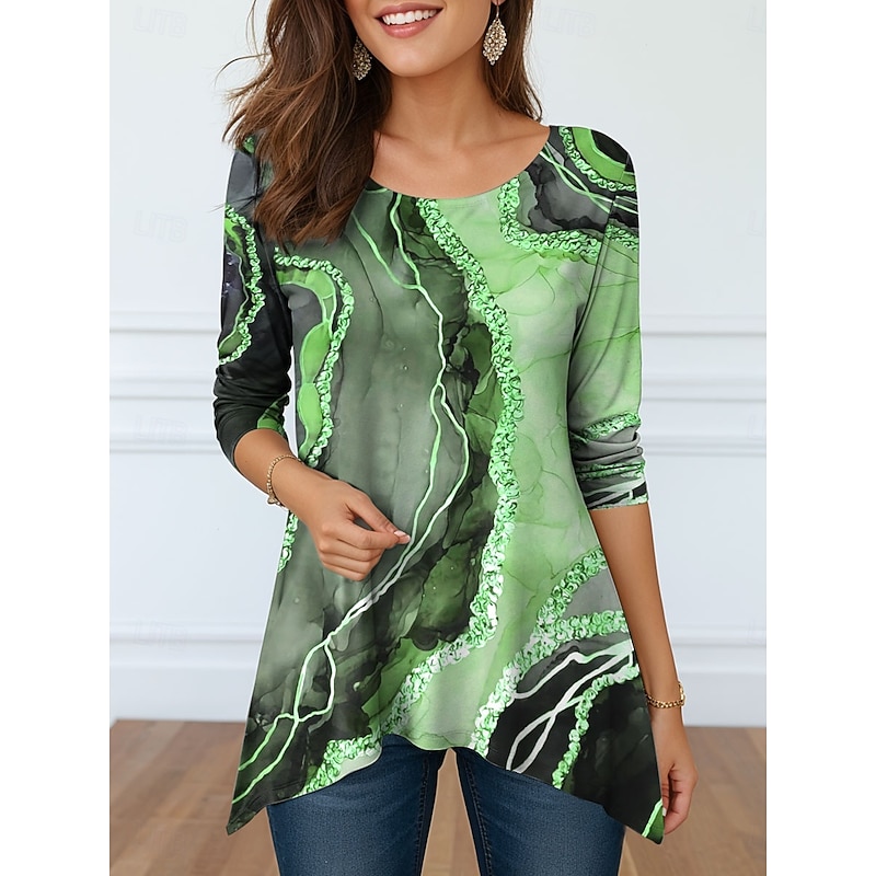 Women's Tunic Graphic Abstract Elegant Vintage Fashion Long Sleeve Crew Neck Round Neck Long Tops Daily Weekend Print Blue Purple Gold Green Spring Fall Winter Prefall4