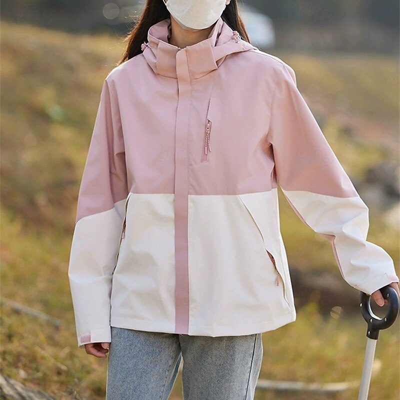 Women's Trench Coat Waterproof Rain Jackets Rain Coats Waterproof Windproof Zipper Pocket Fashion Outdoor Color Block Going out Weekend Zipper Regular Hooded Regular Fit Long Sleeve Outerwear Light4