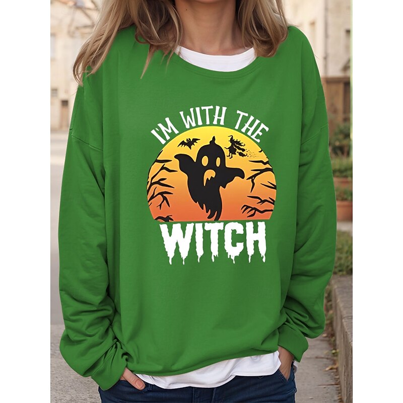 Halloween Women's Sweatshirts Bat Graphic Letter Vintage Fashion Casual Long Sleeve Crew Neck Regular Tops Casual Print Black Red Brown Green Khaki Fall Winter3