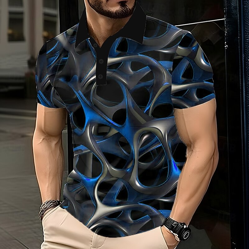 Men's Abstract Geometic Polo Short Sleeve Polo Shirts Lapel Casual Street Athleisure Daily Wear 3D Print Buttons Summer Red Blue Orange4