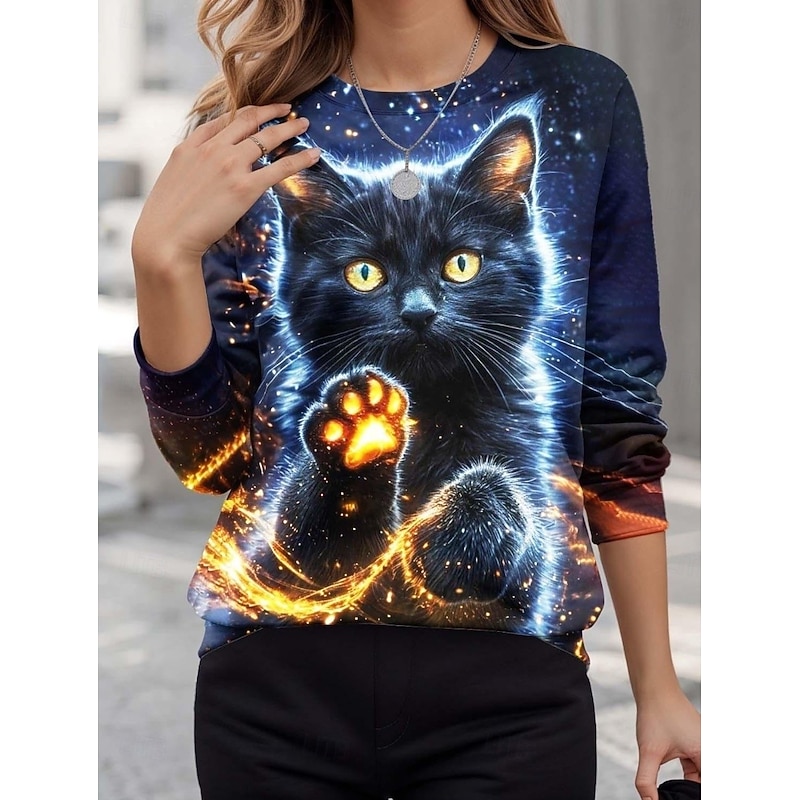 Women's Pullover Sweatshirts Animal Active Fashion Cute Long Sleeve Crew Neck Round Neck Regular Tops Home Work Dailywear Print Black Blue Green Summer Spring Fall Spring, Fall, Winter, Summer