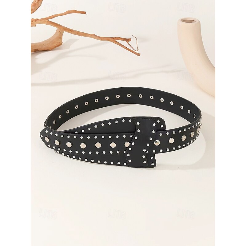 Women's Halloween Punk Rivet Belt – Black Faux Leather Studded Waist Belt for Gothic Party, Cosplay and Nightlife Outfits3