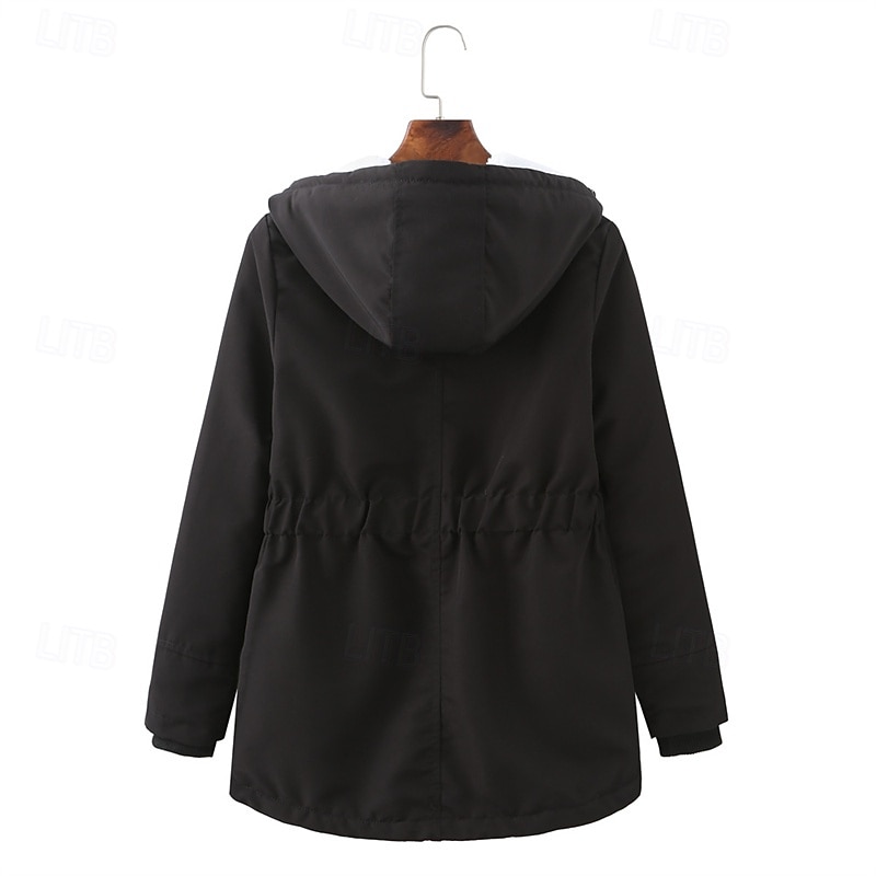 Women's Casual Jacket Warm Comfortable Zipper Pocket Fashion Outdoor Plain Going out Weekend Zipper Regular Hooded Regular Fit Long Sleeve Outerwear Black Pink Burgundy Fall Winter4
