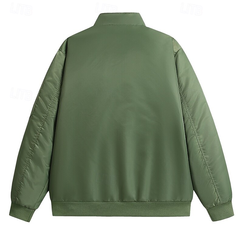 Men's Casual Jacket Padded Outdoor Vacation Warm Zipper Pocket Fall Winter Plain Fashion Streetwear Standing Collar Regular Black Green Jacket3