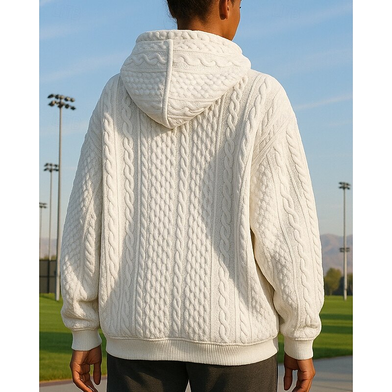 Women's Casual Sweatshirt Pullover Hoodie Drawstring Cable knit Long Sleeve Top Athleisure Fall Solid Colored Fashion Outdoor Travel Sportswear Activewear Black White Pink2