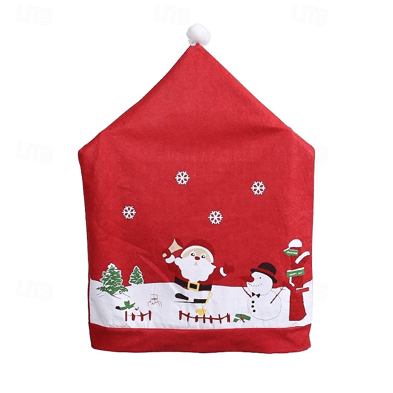 Christmas Chair Cover Cute Santa Claus Printed Nonwoven Fabric Chair Decoration for Home Kitchen Holiday Dining Room Christmas Party Festive Season Accessory4