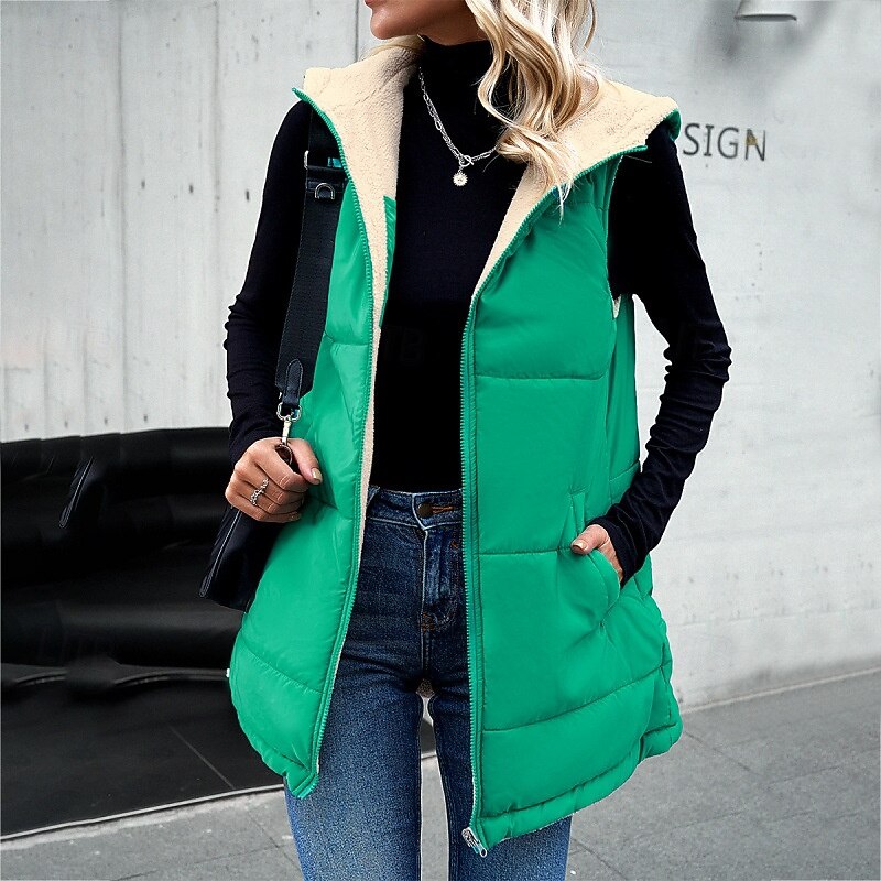 Women's Fleece Jacket Fleece Vest Teddy Coat Warm Breathable Zipper Pocket Fleece Lined Casual Plain Vacation Street Daily Wear Going out Zipper Regular Hoodie Regular Fit Sleeveless Outerwear Gray2