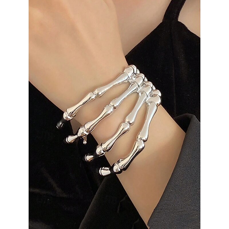 Women's Halloween Skeleton Bone Cuff Bracelet – 4-Row Gothic Alloy Hinged Bangle, Adjustable Open Wrap, Statement Costume Jewelry for Cosplay, Parties & Night Out3