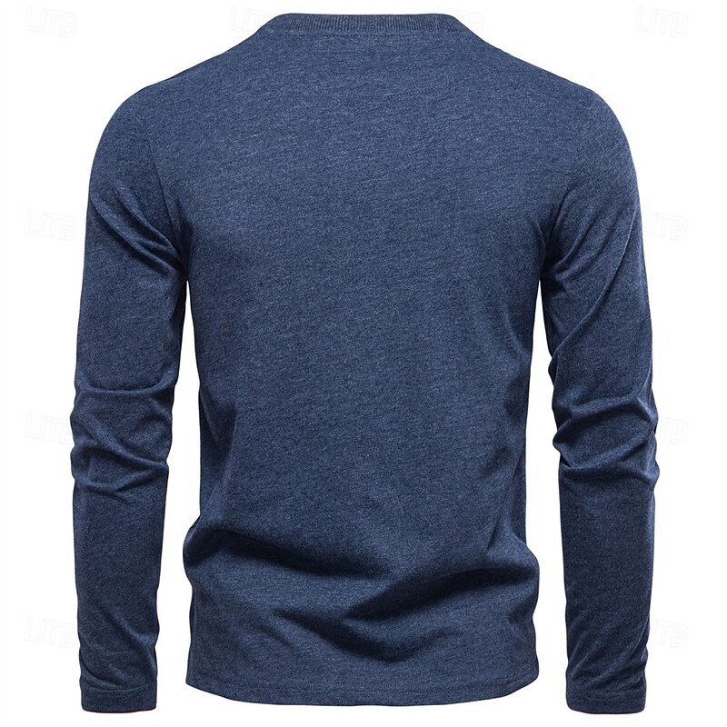Men's Cotton Shirt Long Sleeve Plain Cool Daily Casual Color Block Buttons Henley School Training Outdoor All Seasons Colored Gray Dark Navy khaki Henley T-Shirt2