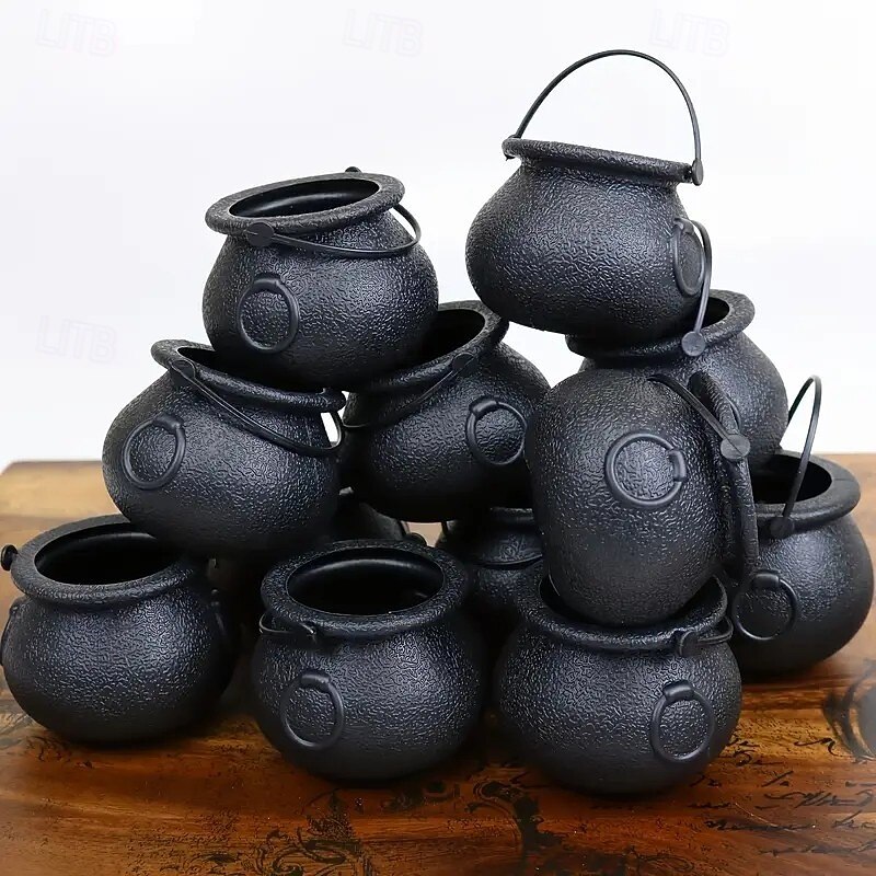 8/12PCS Halloween Witch Cauldron Mini Decorative Bowls, Black Kettle and Pot Party Decorations, Witch Jar and Large Pot Display Stands for Halloween Gifts2