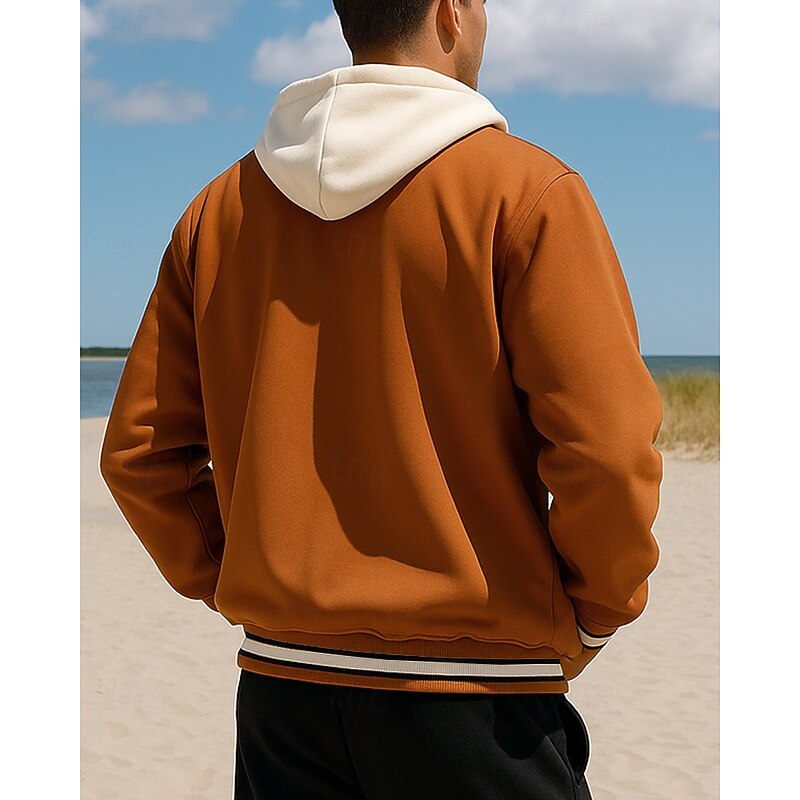 Men's Outdoor Jacket Baseball Jacket with Pockets Long Sleeve Outerwear Athletic Fall Color Block Breathable Outdoor Travel Sports Sportswear Activewear Black Brown Beige2