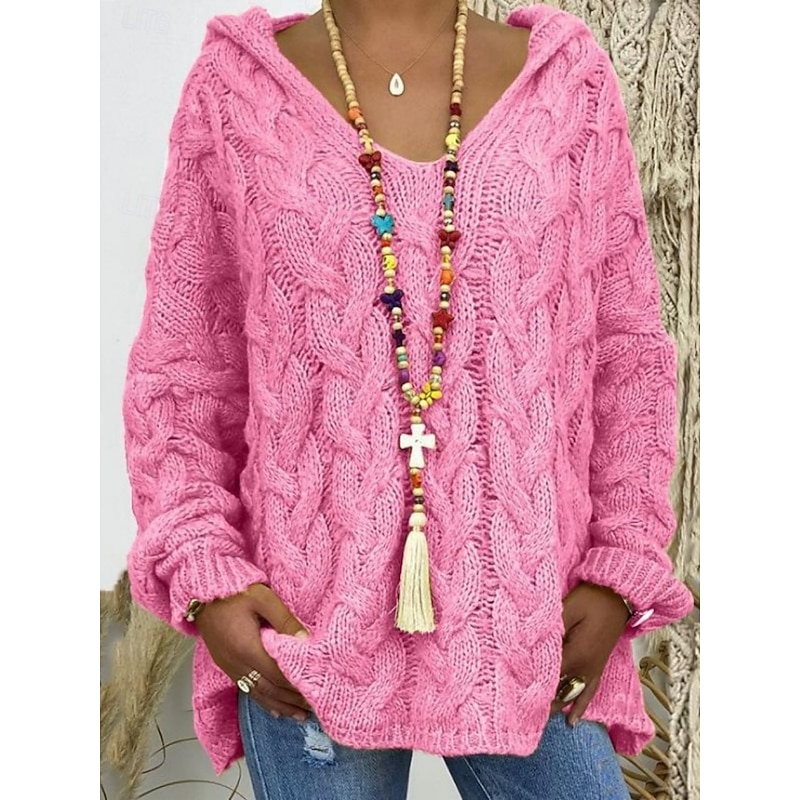 Women's Sweater Casual Soft Pure Color Chunky Hooded Knitted Long Sleeve Regular Tops Knit Outdoor Daily Weekend Pink Blue Fall Winter