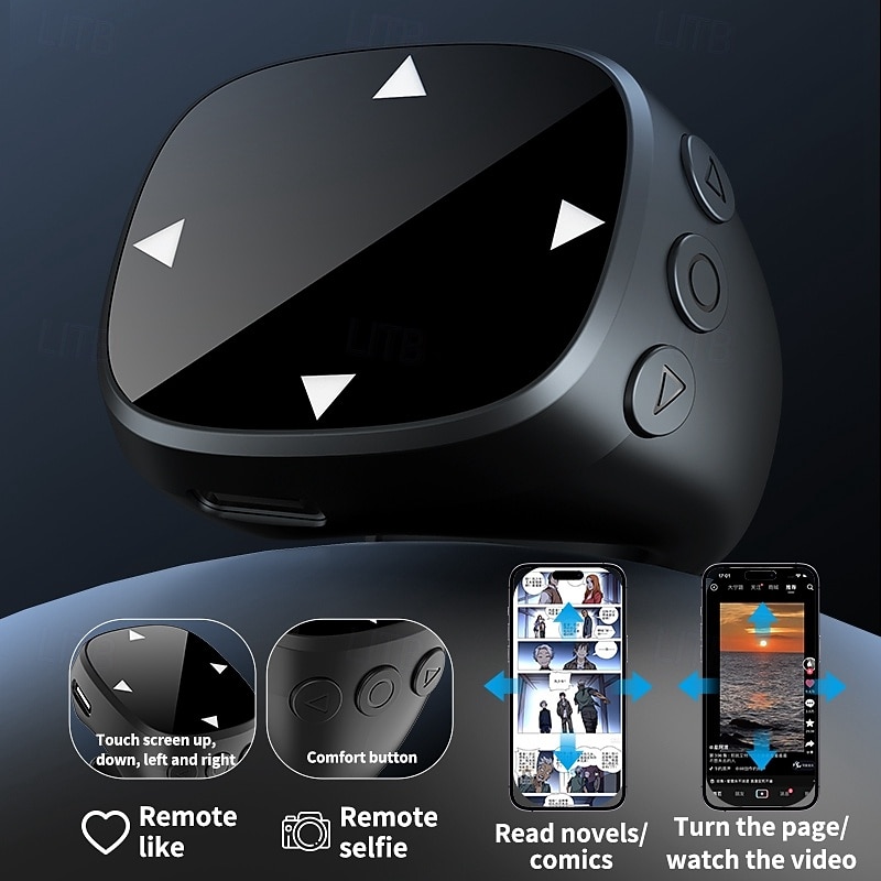 Fingertip Bluetooth Remote Control Video Scrolling Ring and Camera Shutter Remote