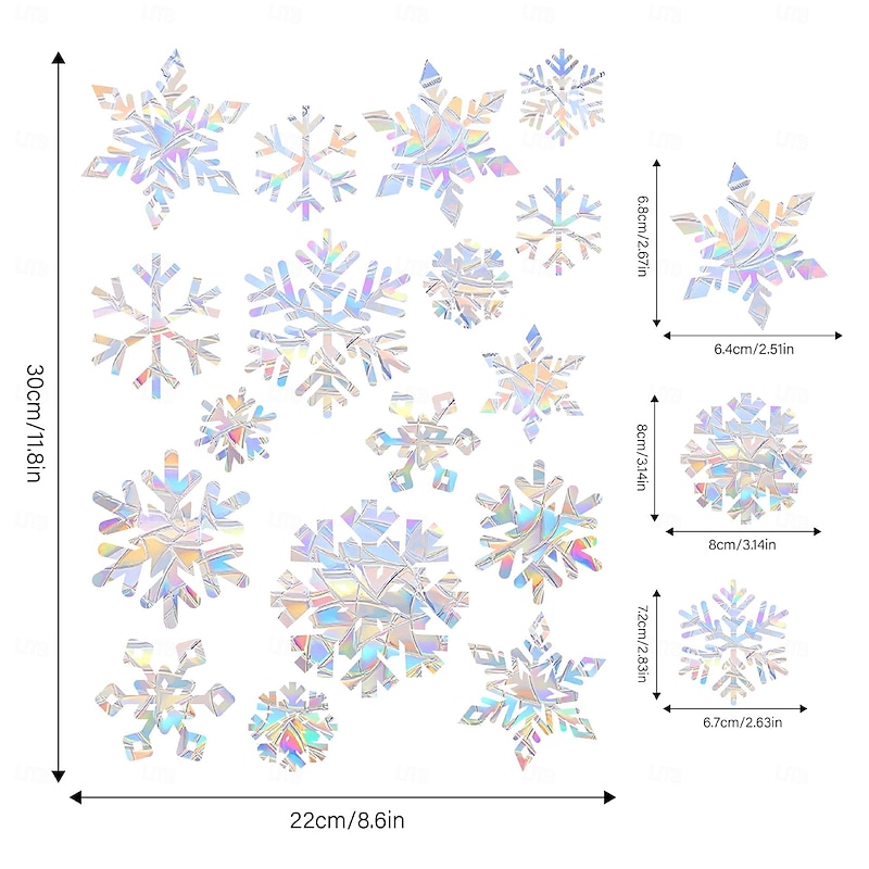 Christmas Snowflake Window Clings for Glass Windows Decorations, Iridescent Static Snowflake Window Decal Stickers for Christmas Windows Decor3