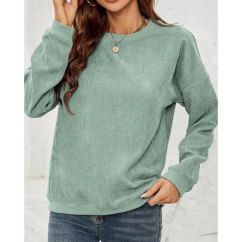 Women's Pullover Sweatshirt Sweatshirts Plain Streetwear Casual Long Sleeve Round Neck Regular Tops Street Holiday Pink Green Fall Winter2