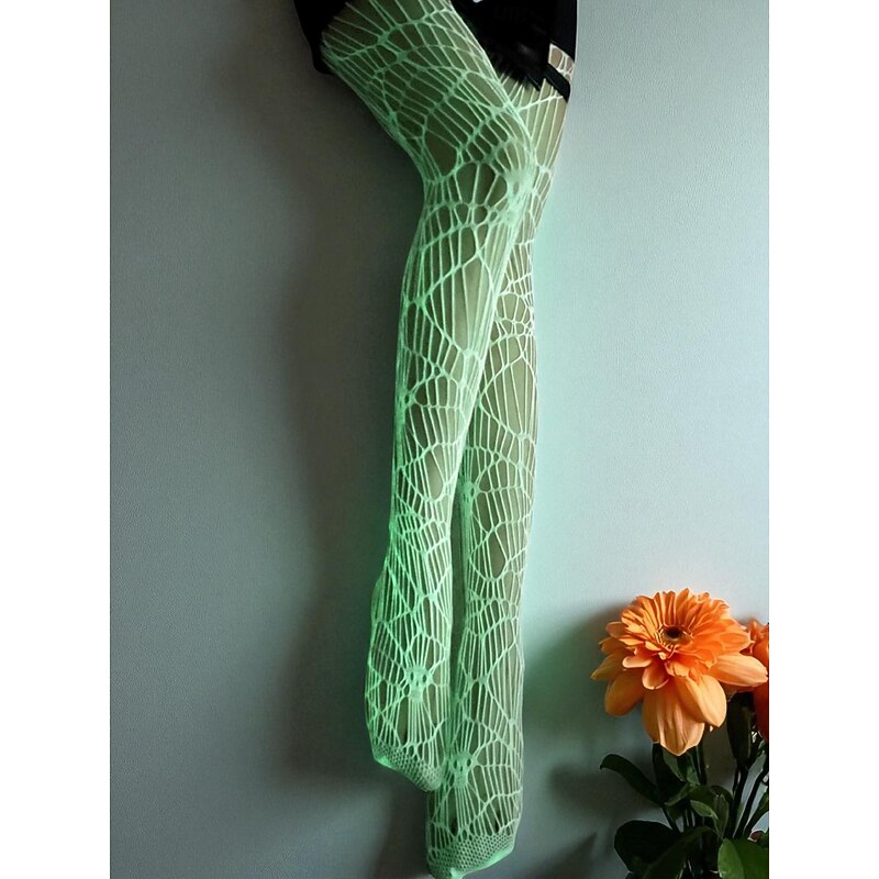 Women's Glow-in-the-Dark Pantyhose and Stockings - Luminous Halloween Tights with Skeleton, Web and Pattern Designs for Nightlife and Party Outfits3
