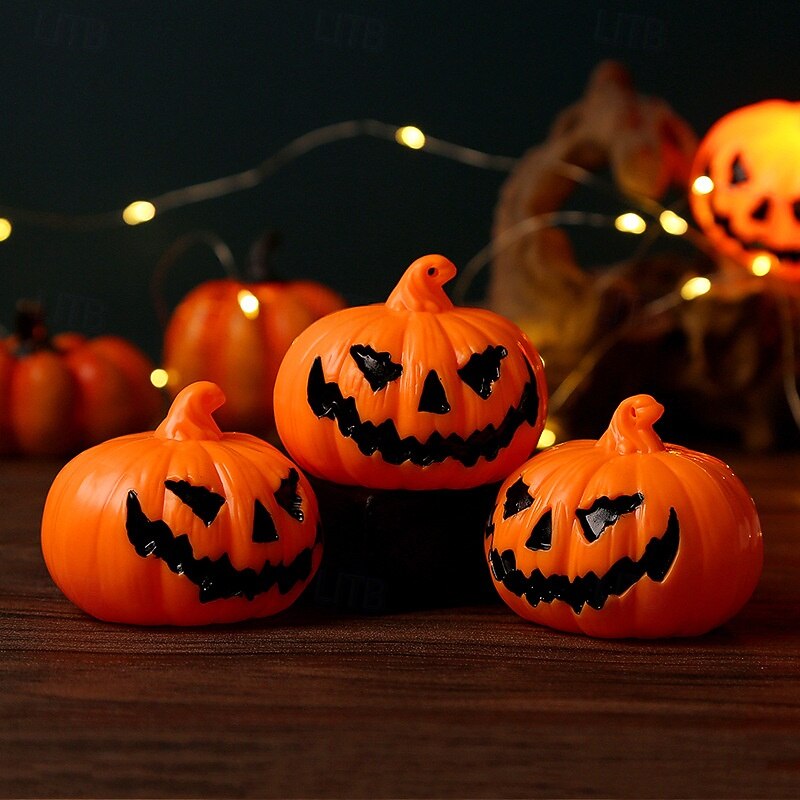 3 Pcs 6.3 * 5.2CM Terrifying Smile Pumpkin LED Electronic Ornament Light Indoor and Outdoor Restaurant Party Atmosphere Decoration Light AG10 * 3 Battery4
