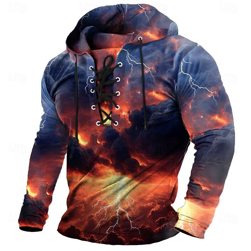 Men's Hellfire Flames 3D Flame Hoodie Sweatshirt Fashion Cool Long Sleeve Round Neck Party Travel Streetwear Yellow Red Drawstring Fall Winter Designer