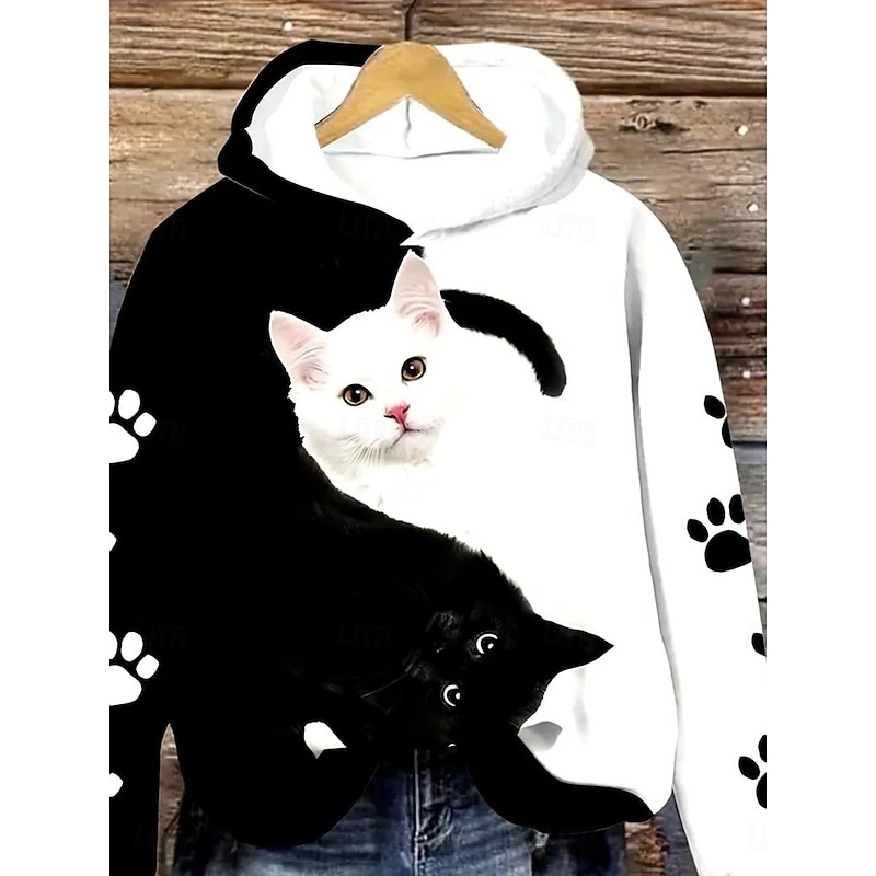 Women's Hoodie Pullover Sweatshirt Oversized Long Sleeve Casual Graphic Floral Animal Warm Active Hooded Regular Tops Street Dailywear Print Black Spring Fall Winter2