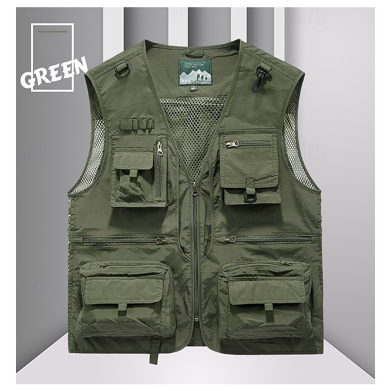 Men's Outdoor Vest Tactical Jacket Sports Outdoor Casual Fishing Camping & Hiking Active Sporty Summer Spring Multi Pocket Multi Layer Mesh Panels Polyester Mesh Tactical Fishing Zipper Collarless2
