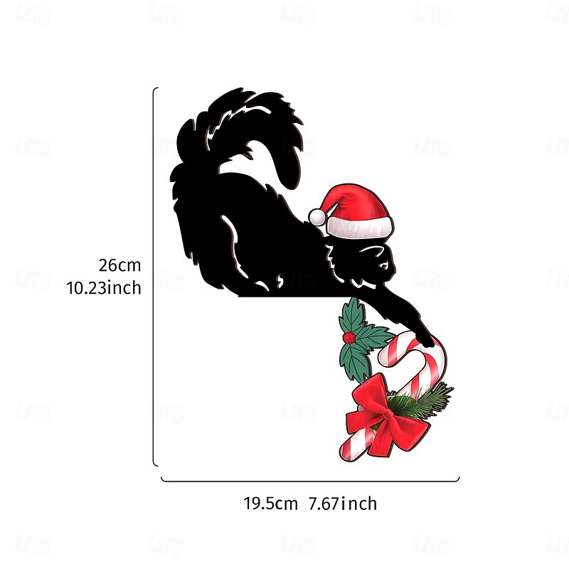 Christmas Black Cat Door Frame Sticker with Christmas Hat Cute 10-inch Lightweight Wooden Creative Holiday Window Sill Bedroom Outdoor Xmas Decoration3