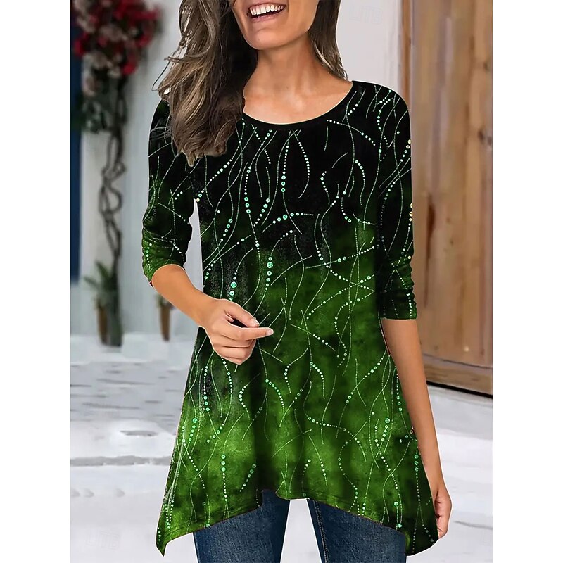 Women's Tunic Ombre Graphic Abstract Elegant Vintage Fashion Long Sleeve Crew Neck Round Neck Long Tops Daily Weekend Print Red Blue Purple Green Spring Fall Winter4