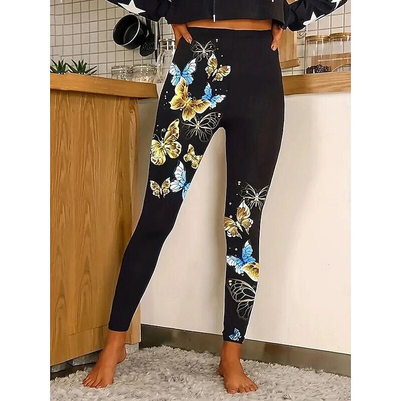 Women's Leggings Vacation Vintage Fashion Ankle-Length High Waist Graphic Animal Butterfly Printing Thermal Warm Soft Breathable Stretchy Formal Outdoor Vacation Violet Robin's Egg Blue Yellow Spring