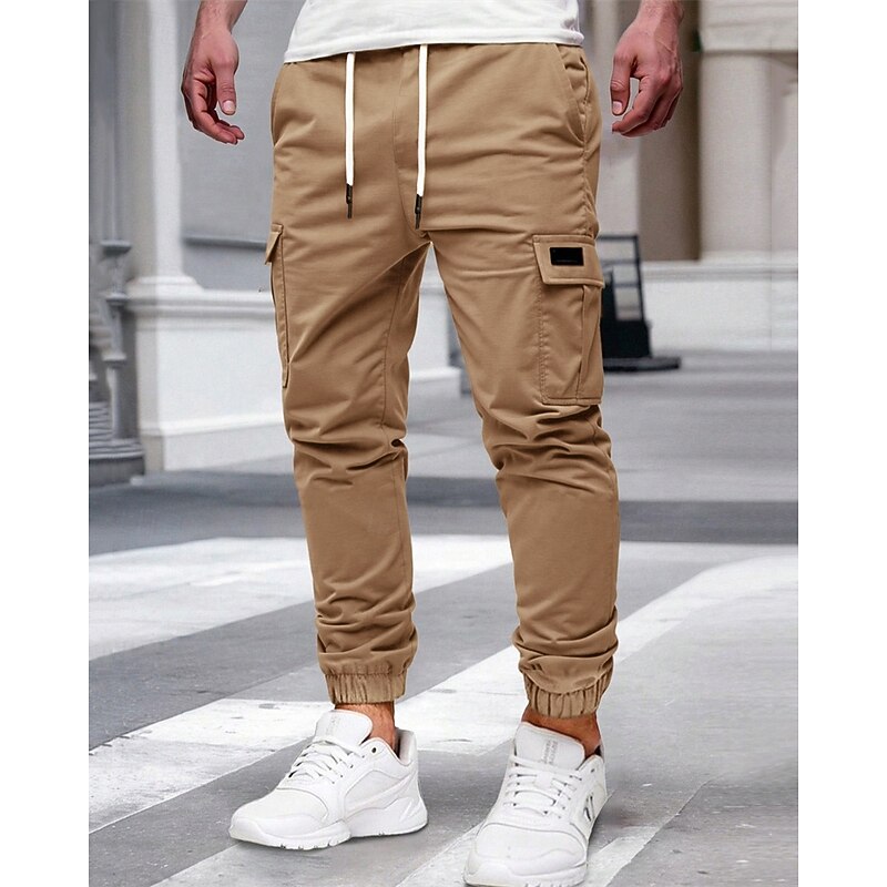 Men's Cargo Pants Joggers Trousers Drawstring Elastic Waist Multi Pocket Plain Wearable Outdoor Daily Camping & Hiking Fashion Classic Black Yellow2